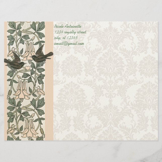 Vintage Love birds Stationery Brevhuvud (Framsida)