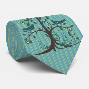 Vintage Love birds Swirl Träd Rand Bröllop Tie Slips