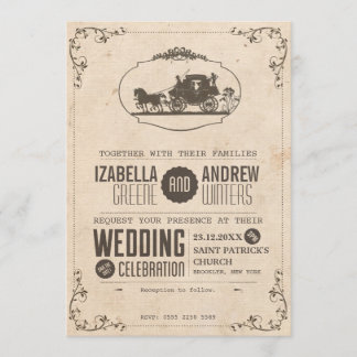Vintage Love Carriage Bröllopsinbjudan #V2 Inbjudningar