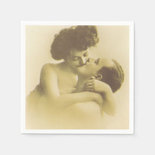 Vintage love couple kissing sepia illustration pappersservett (Framsidan)