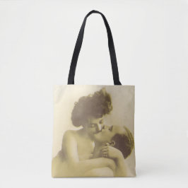 Vintage love couple kissing sepia illustration tygkasse