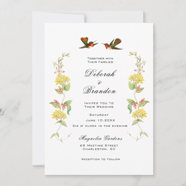 Vintage Love fåglar Bröllopsinbjudan Meddelande (Framsida)