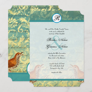 Vintage Lovebird Lagoon Endive bröllopsinbjudan Inbjudningar