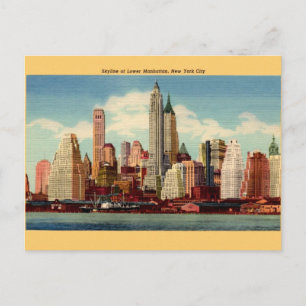 Vintage Lower Manhattan Skyline Post Card Vykort