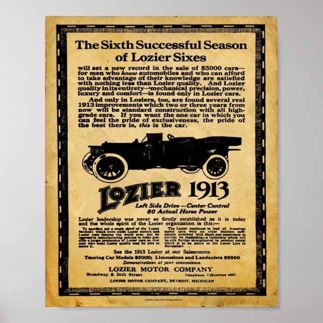 Vintage Lozier Automobile Print Poster (Framsidan)