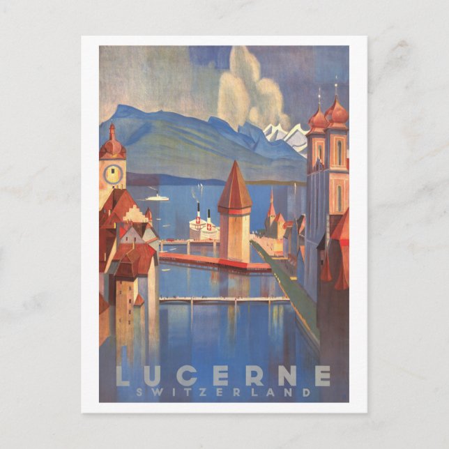Vintage Lucerne Schweiz Travel Poster Vykort (Framsida)