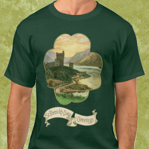 Vintage Lucky Gold Shamrock med ett irländskt slot Tee