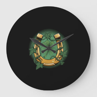 Vintage Lucky Horseshoe & Ivy Leaves Wall Clock Stor Klocka