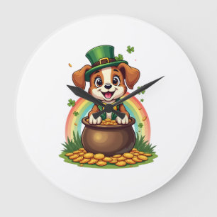 Vintage Lucky Leprechaun Valp Regnbåge Guldgruva Stor Klocka