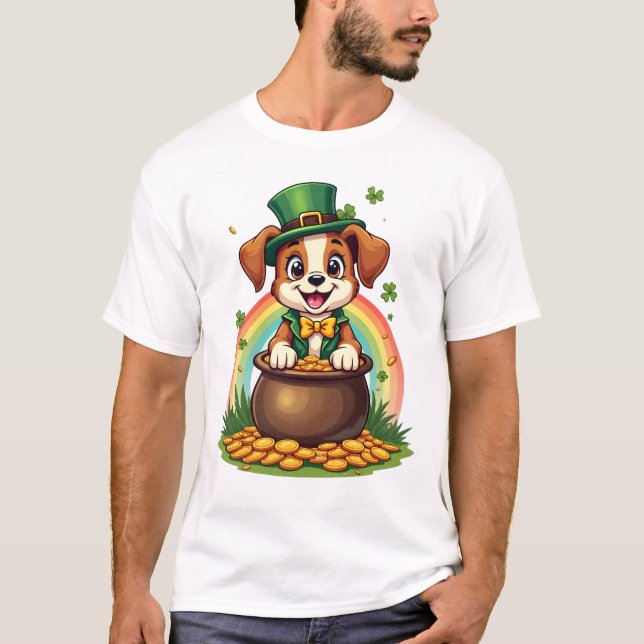 Vintage Lucky Leprechaun Valp Regnbåge Guldgruva T Shirt (Framsida)