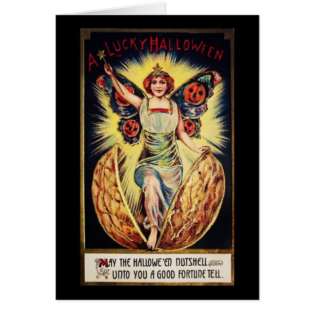 Vintage Lucky Nutshell Halloween Hälsningskort (Framsidan)