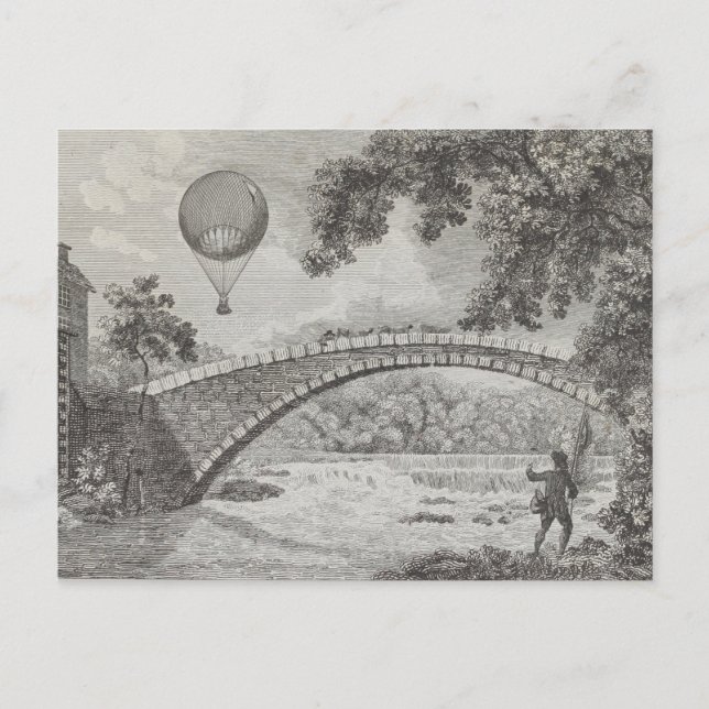 Vintage Luftballong Art Teckning Vykort (Framsida)