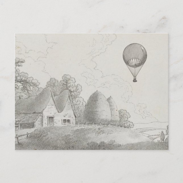 Vintage Luftballong Art Teckning Vykort (Framsida)