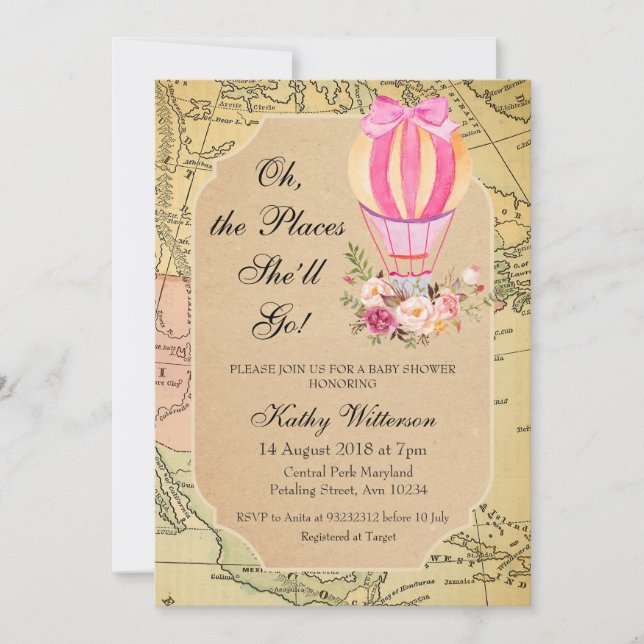 Vintage Luftballong Baby Shower-inbjudan Inbjudningar (Framsida)