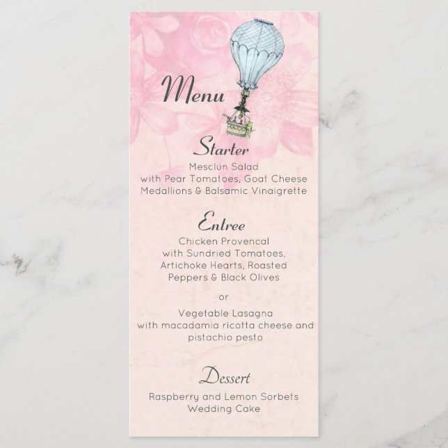 Vintage Luftballong Bröllop Meny (Framsida)
