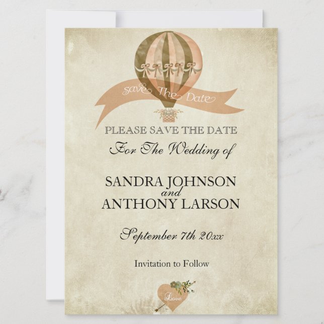 Vintage Luftballong Bröllop spara datum Datumet (Framsida)