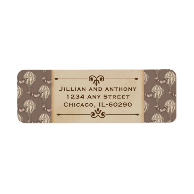 Vintage Luftballong Brunt returadressetikett Returadress Etikett (Framsidan)
