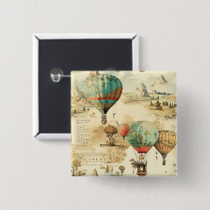 Vintage Luftballong i ett serenlandskap (10) Knapp