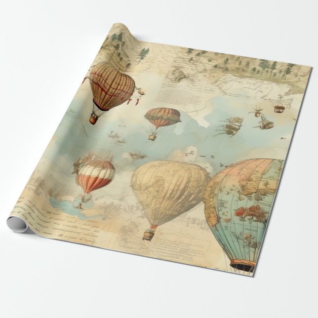 Vintage Luftballong i ett serenlandskap (11) Presentpapper (Utrullad)