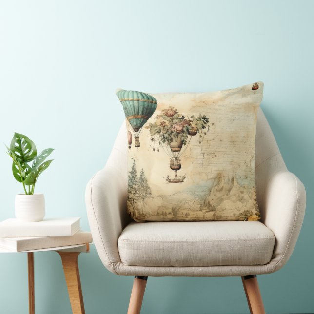 Vintage Luftballong i ett serenlandskap (1) Kudde (Stol)