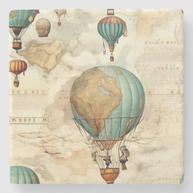 Vintage Luftballong i ett serenlandskap (5) Stenunderlägg (Framsidan)
