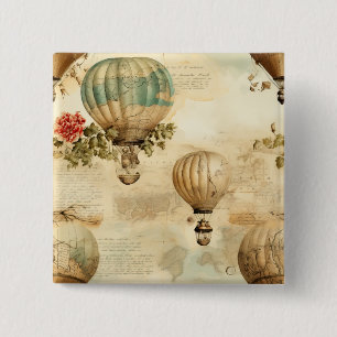 Vintage Luftballong i ett serenlandskap (9) Knapp