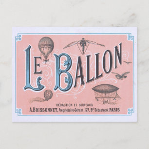Vintage Luftballong Postcard Paris Vykort
