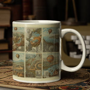 Vintage Luftballong Samla in kort Mönster Kaffemugg