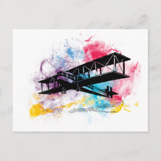 Vintage Luftfartyg med färgade moln Vykort