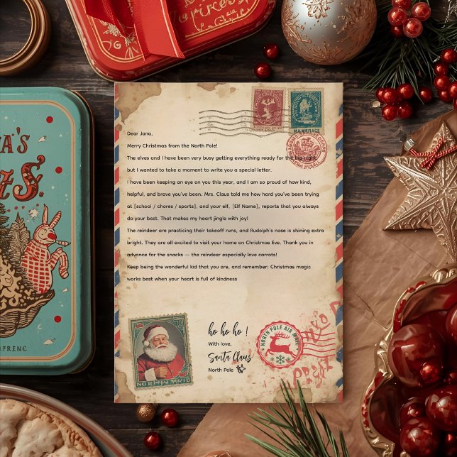 Vintage Luftpost Julbrev från Tomte | Personligt Inbjudningar (Skapare uppladdad)