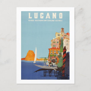 Vintage Lugano Italienska resort Schweiz Helg Vykort