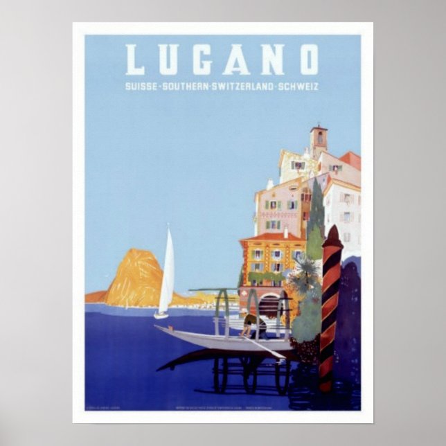 Vintage Lugano, Schweiz Travel Poster (Framsidan)