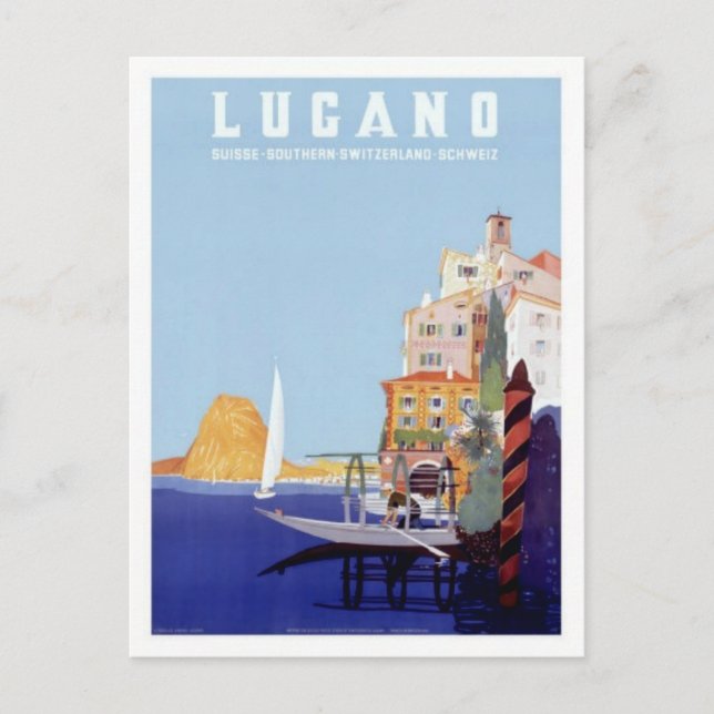 Vintage Lugano, Schweiz Travel Vykort (Framsida)