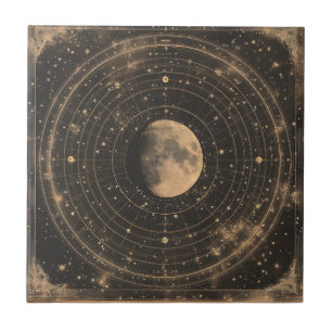 Vintage Lunar Celestial Karta Design Kakelplatta