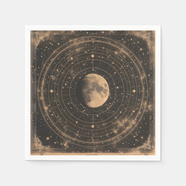 Vintage Lunar Celestial Karta Design Pappersservett (Framsidan)