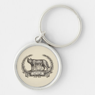 Vintage Lupa Capitolina Romulus Remus SPQR Emblem Rund Silverfärgad Nyckelring