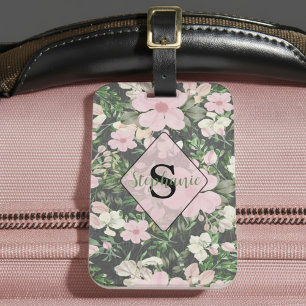 Vintage Lush Rosa Botanical Monogram Bagagebricka