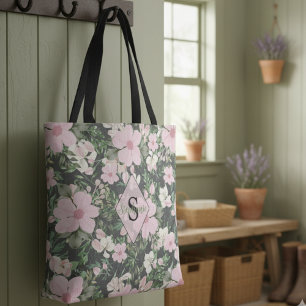 Vintage Lush Rosa Botanical Monogram Tygkasse