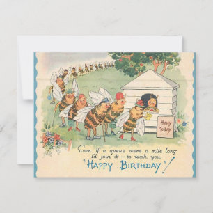 Vintage Lycklig Bee Birthday Julkort