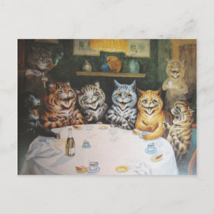 Vintage Lycklig Cat-familjen Vykort