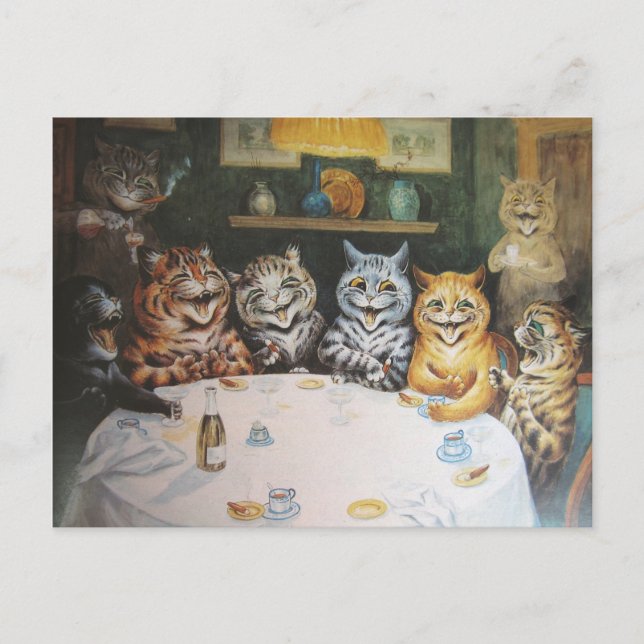 Vintage Lycklig Cat-familjen Vykort (Framsida)