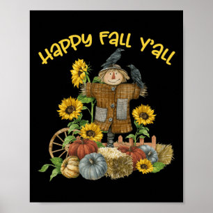 Vintage Lycklig Fall Y all Fågelskrämma Thanksgivi Poster