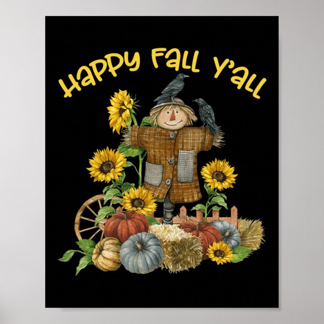 Vintage Lycklig Fall Y all Fågelskrämma Thanksgivi Poster (Framsidan)