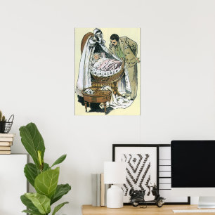 Vintage Lycklig Fars dag, Victorian Baby Bassinet Poster