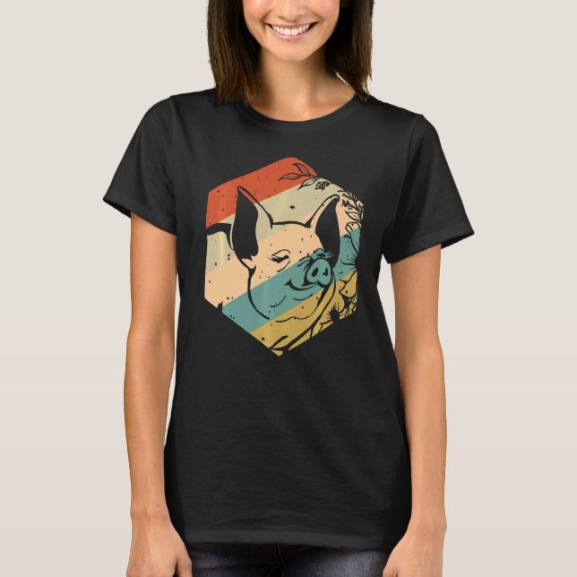 Vintage Lycklig Gris med blomsterodlare T Shirt (Framsida)