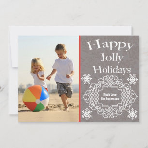 Vintage Lycklig Jolly Helgdagars Family Photo Card Julkort