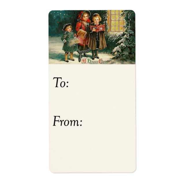 Vintage Lycklig jul Carolers Gift Märkre Fraktsedel (Framsidan)