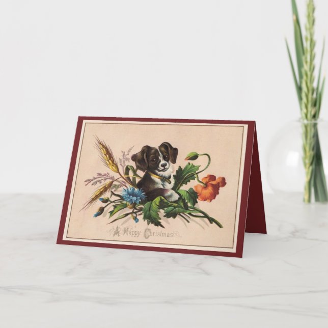Vintage Lycklig-julen Hund Helgkort (Framsida)