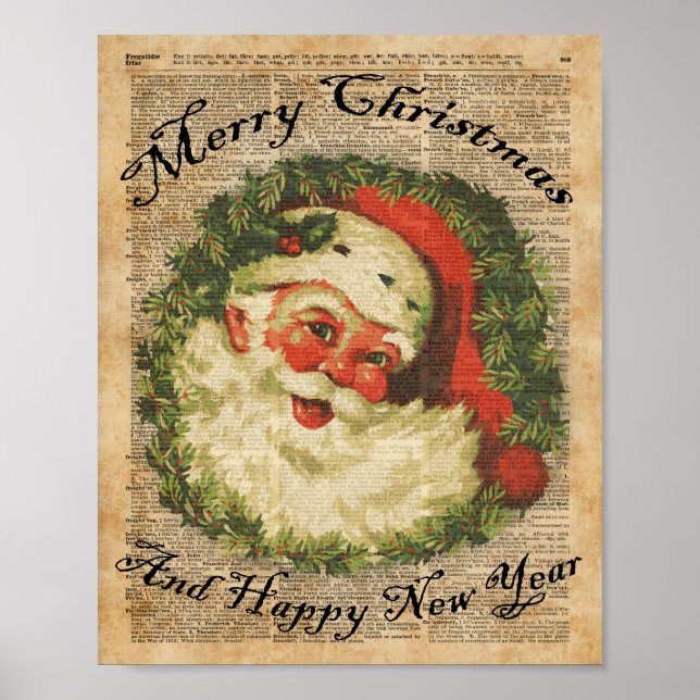 Vintage Lycklig jultomten Greetings Art Poster (Framsidan)