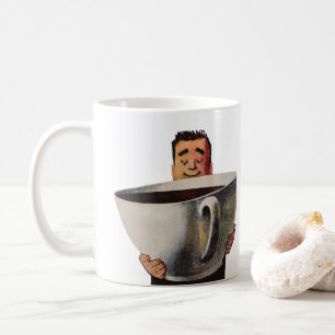 Vintage Lycklig Man Drinking Giant Kopp i kaffe